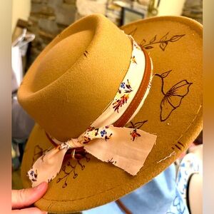 Burned flowers and sewed floral print. Handmade